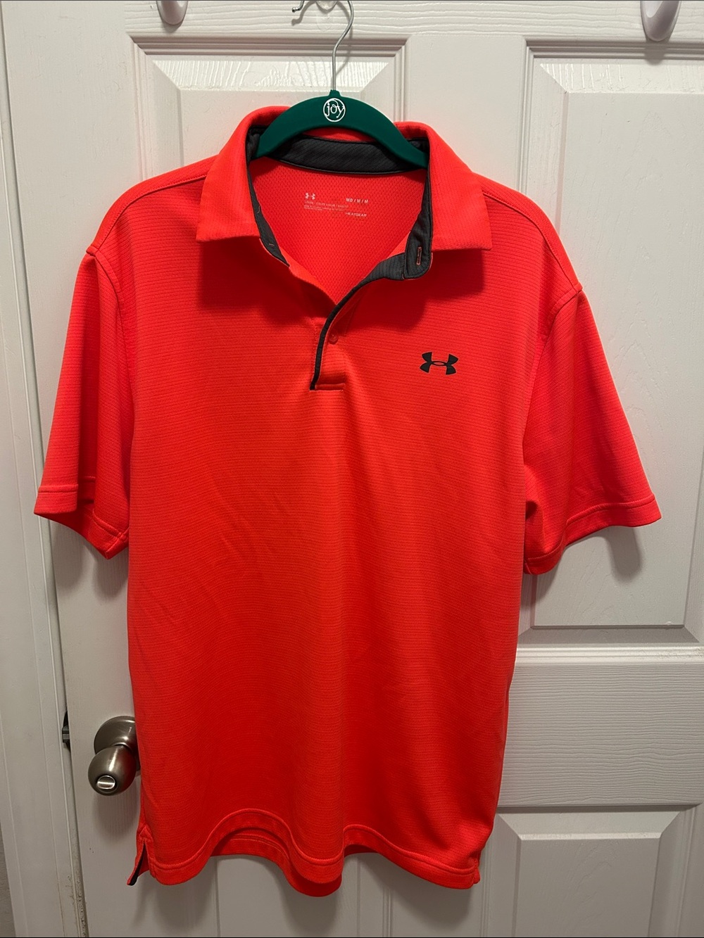Under Armour Men’s Bright Red/orange Polo with Dark Contrast Trim